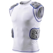 Exxact Sports Defender Youth Padded Football Shirt - Football Rib Protector with Shoulder & Spine Football Pads, 5-Pad Football Compression Shirt (White, Youth Small)