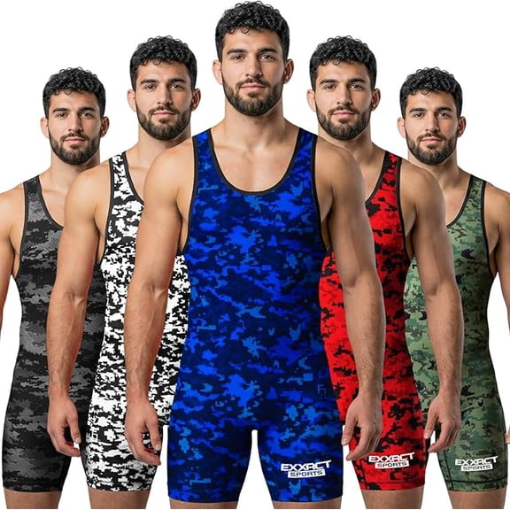 Exxact Sports Digital Camouflage Men's Wrestling Singlet, High-Performance Powerlifting Singlet, Wrestling Singlets for Men (AS, Blue Camo)