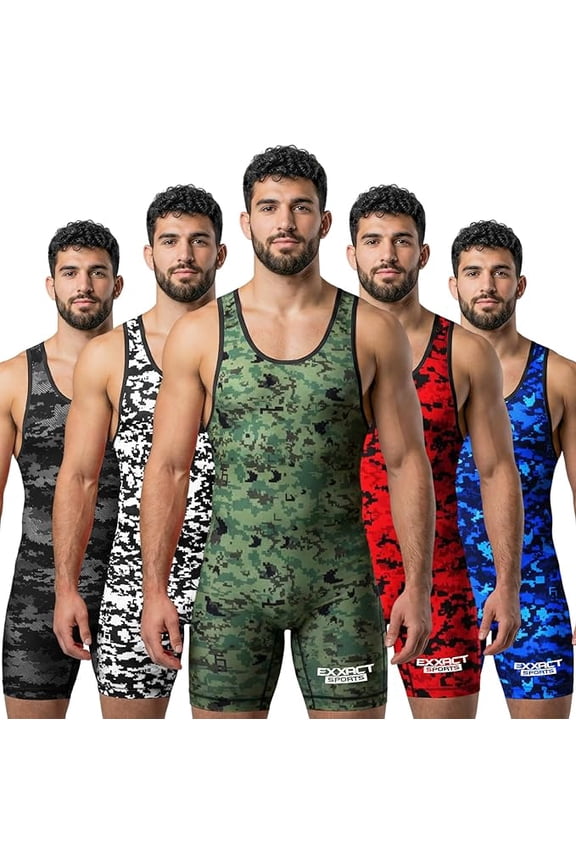 Digital Camouflage Men's Wrestling Singlet, High-Performance Powerlifting Singlet, Wrestling Singlets for Men (AXL, Green Camo)