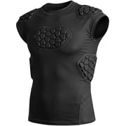 Exxact Sports Elite 6-Pad Adult Padded Football Shirt with Chest, Shoulder, Ribs & Spine Protection, Mens Football Padded Compression Shirt Black, Adult Large