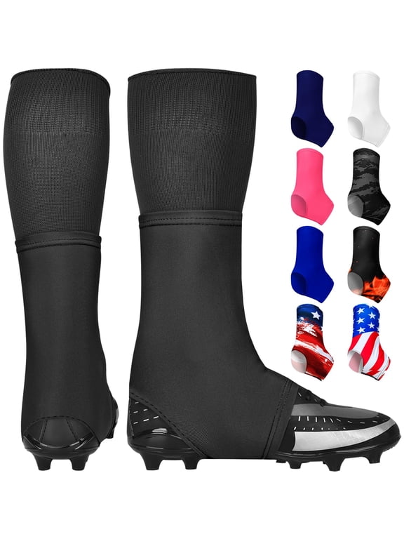 Spats Football Cleat Covers - Keep Your Laces Tied and Cleats Clean, Football Spats for Cleats, Perfect for Baseball, Soccer, Lacrosse, Hockey (Black, Small)