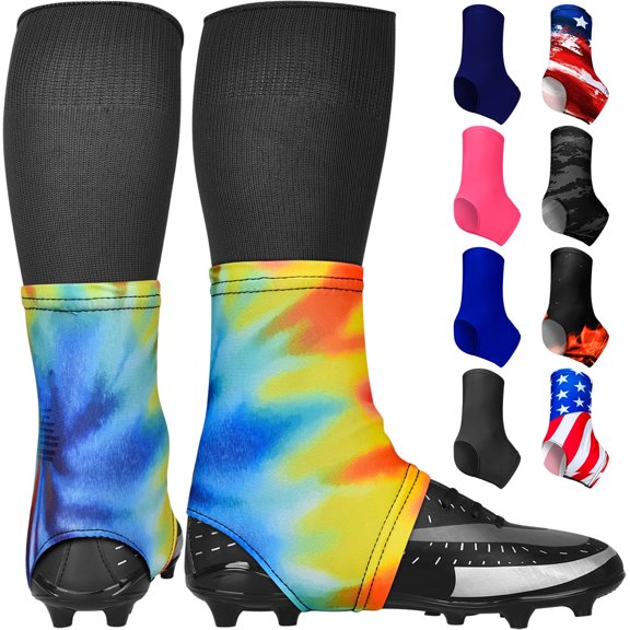 Exxact Sports Spats Football Cleat Covers - Keep Your Laces Tied and Cleats Clean, Football Spats for Cleats, Perfect for Baseball, Soccer, Lacrosse, Hockey (RainBow, Large)