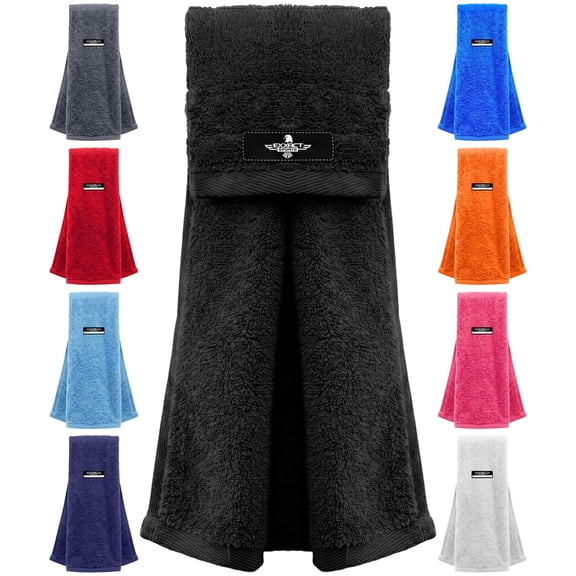 Exxact Sports Football Towel with Hook & Loop Fastener, Quarterback QB Sports Towel to Clean Hands, Visor and Gloves - Highly Absorbent, Quick Dry (Black)