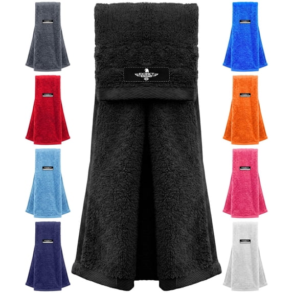 Exxact Sports Football Towel with Hook & Loop Fastener, Quarterback QB Sports Towel to Clean Hands, Visor and Gloves - Highly Absorbent, Quick Dry (Black)
