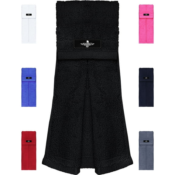 Exxact Sports Football Towel with Hook & Loop Fastener, Quarterback QB Sports Towel to Clean Hands, Visor and Gloves - Highly Absorbent, Quick Dry (Black)