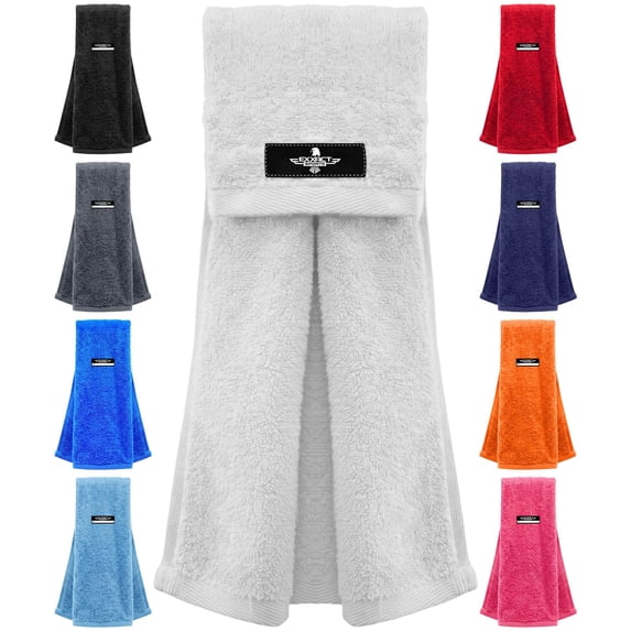 Exxact Sports Football Towel with Hook & Loop Fastener, Quarterback QB Sports Towel to Clean Hands, Visor and Gloves - Highly Absorbent, Quick Dry (White)