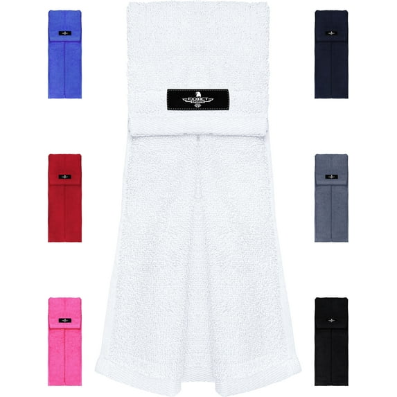 Exxact Sports Football Towel with Hook & Loop Fastener, Quarterback QB Sports Towel to Clean Hands, Visor and Gloves - Highly Absorbent, Quick Dry (White)
