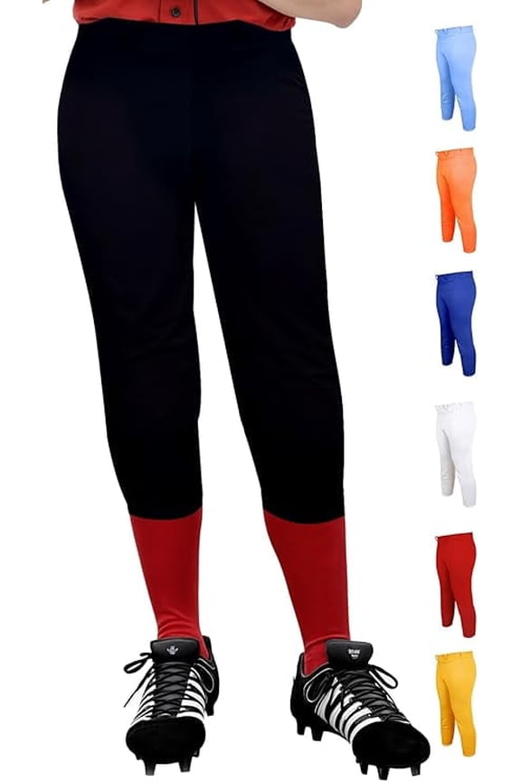 Girls Softball Pants Knicker/Yoga Style Knee Length, 4-Way Stretch Low Rise Youth Softball Pants for Girls - (YL, Black)