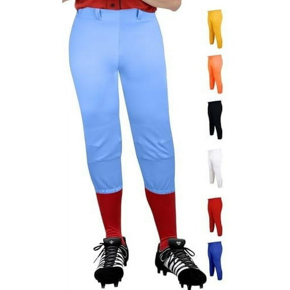 Exxact Sports Girls Softball Pants Knicker/Yoga Style Knee Length, 4-Way Stretch Low Rise Youth Softball Pants for Girls - (YM, Columbia Blue)