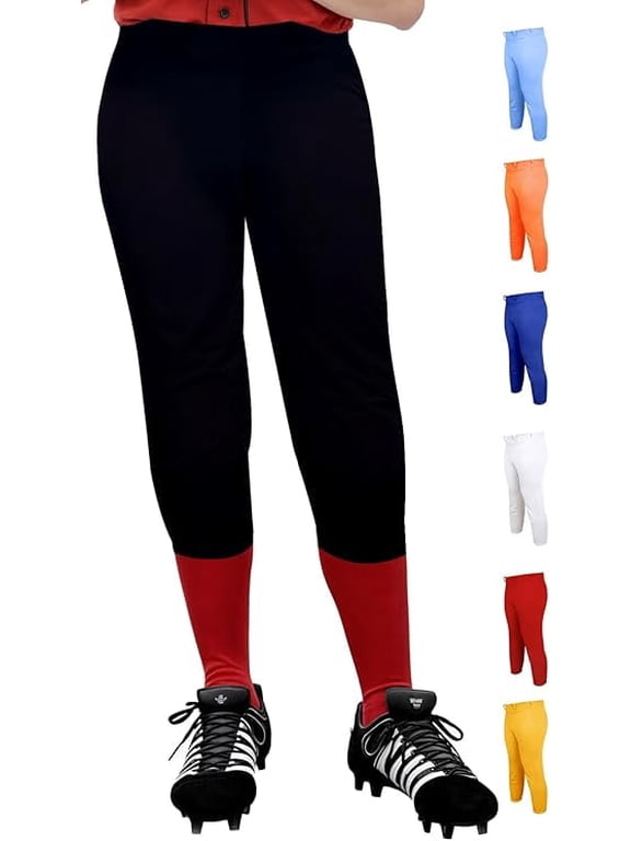 Girls Softball Pants Knicker/Yoga Style Knee Length, 4-Way Stretch Low Rise Youth Softball Pants for Girls - (YXL, Black)