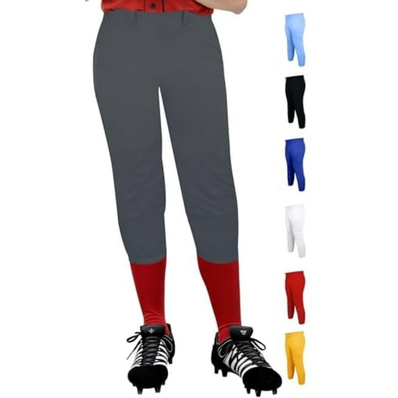 Exxact Sports Girls Softball Pants Knicker/Yoga Style Knee Length, 4-Way Stretch Low Rise Youth Softball Pants for Girls - (YXL, Charcoal)