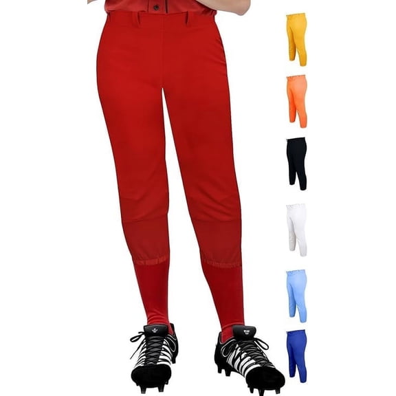Exxact Sports Girls Softball Pants Knicker/Yoga Style Knee Length, 4-Way Stretch Low Rise Youth Softball Pants for Girls - (YXL, Red)