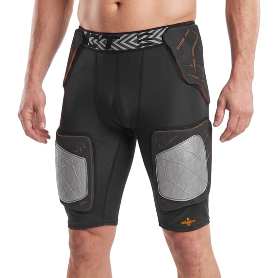 Exxact Sports Gladiator 5-Pad Adult Football Girdle for Men with Integrated Hip, Thighs, Tailbone Pads, Padded Compression Shorts, Mens Girdle Football with Cup Pocket (Black, AL)