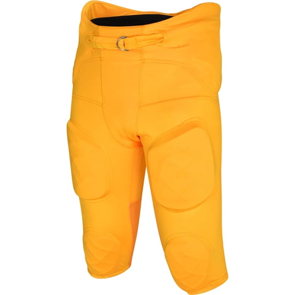 Exxact Sports Gladiator Men's Integrated Football Pants with Built-in Pads, Lightweight Ultra Flex Football Practice Pants (Gold, AXL)