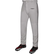Exxact Sports Home Run Boys Baseball Pants with Piping - Full-Length, Semi-Relaxed Fit, Open-Bottom Youth Baseball Pants - YL, Grey/Black Piping