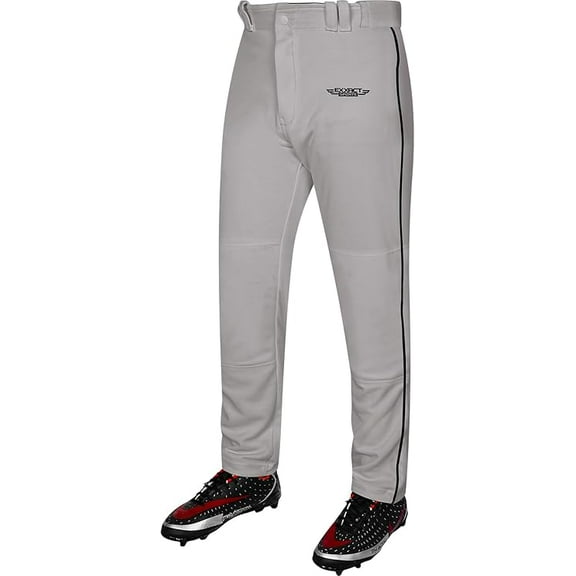 Exxact Sports Home Run Boys Baseball Pants with Piping - Full-Length, Semi-Relaxed Fit, Open-Bottom Youth Baseball Pants - (YL, Grey/Black Piping)