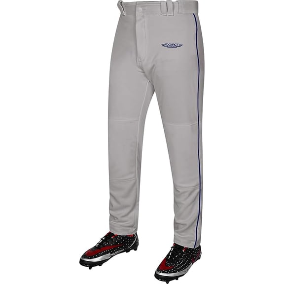 Exxact Sports Home Run Boys Baseball Pants with Piping - Full-Length, Semi-Relaxed Fit, Open-Bottom Youth Baseball Pants - (YS, Grey/Navy Piping)