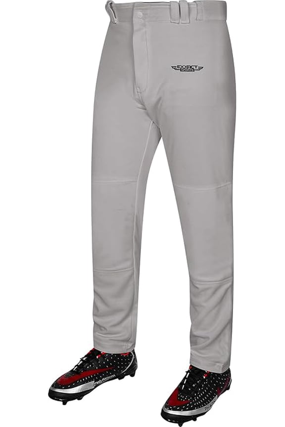 Home Run Boys Baseball Pants without Piping - Full-Length, Semi-Relaxed Fit, Open-Bottom Youth Baseball Pants - (YM, Grey)