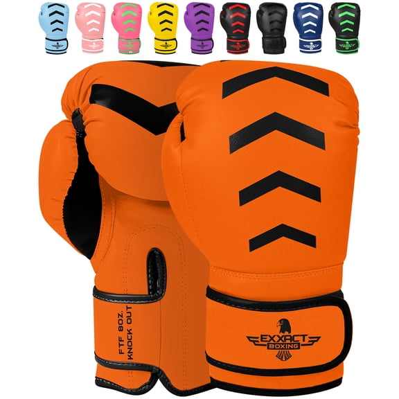 Exxact Sports Knockout Youth Boxing Gloves for Kids (3-15 Years) with Padded Protection and Wrist Support,&nbsp;Durable Engineered Leather Kids Boxing Gloves for Sparring (Orange/Black, 6 OZ)