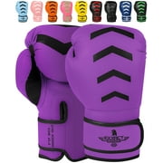 Exxact Sports Knockout Youth Boxing Gloves for Kids (3-15 Years) with Padded Protection and Wrist Support, Durable Engineered Leather Kids Boxing Gloves for Sparring (Purple/Black, 6 OZ)