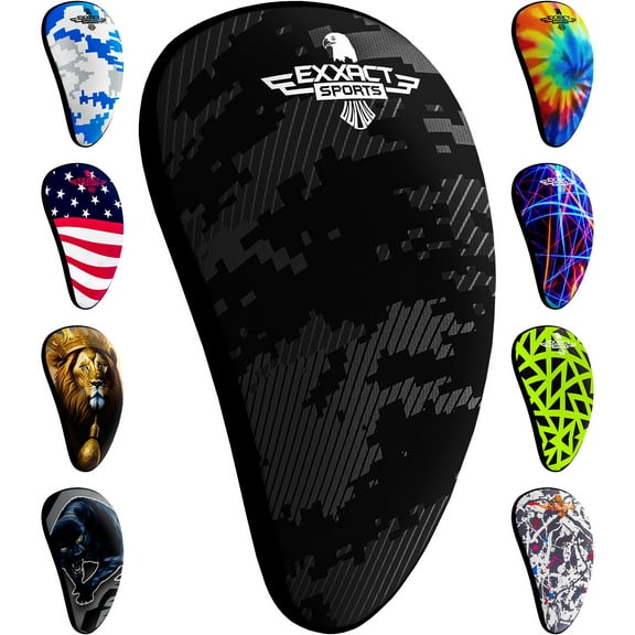 Exxact Sports Lightweight Athletic Cup Mens & Boys with Soft Rim Comfort for Superior Support, Baseball Cup Youth Boys for T-ball, Football, Lacrosse, Hockey Groin Protector (Small, Black Camo)