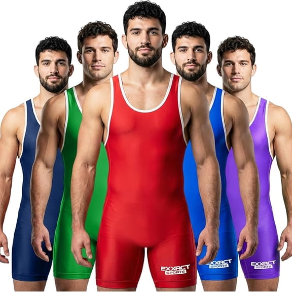 Exxact Sports Men's Wrestling Singlet, High Performance Powerlifting Singlet Wrestling Singlets for Men - (Red, AS)
