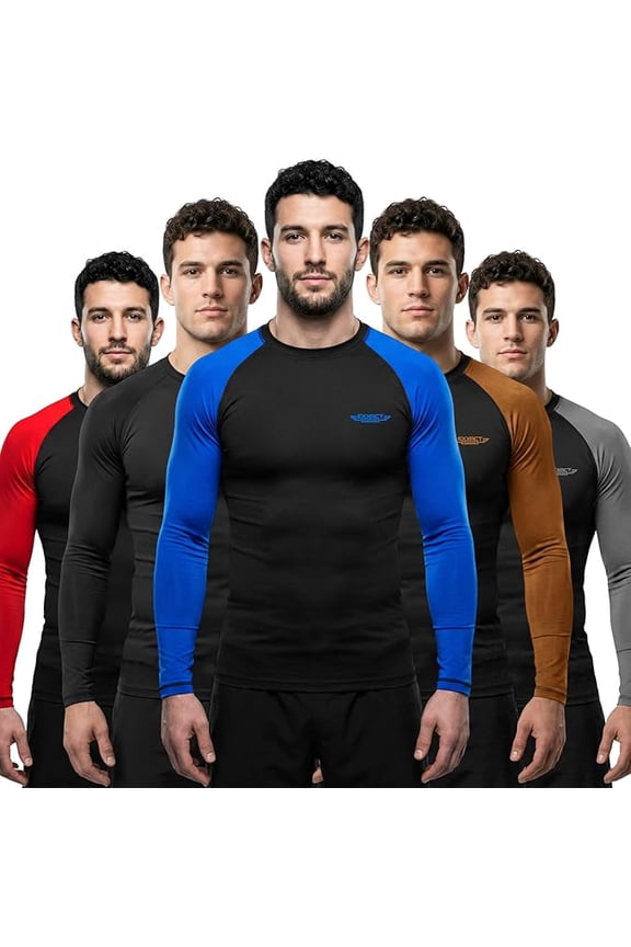 Men’s BJJ Rash Guard Long Sleeve, IBJJF Ranked No Gi Jiu Jitsu Compression Shirt for MMA Grappling & Wrestling - (Black/Royal Blue, AM)