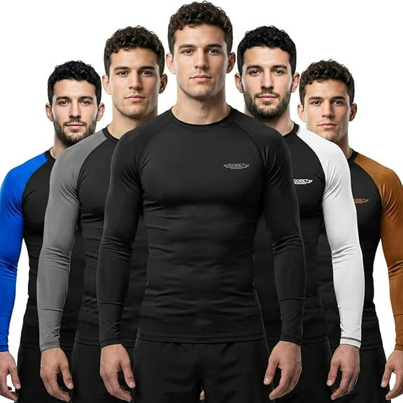 Exxact Sports Men’s BJJ Rash Guard Long Sleeve, IBJJF Ranked No Gi Jiu Jitsu Compression Shirt for MMA Grappling & Wrestling - (Black, AS)