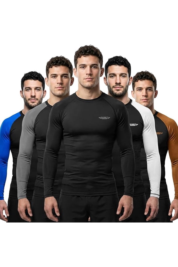 Men’s BJJ Rash Guard Long Sleeve, IBJJF Ranked No Gi Jiu Jitsu Compression Shirt for MMA Grappling & Wrestling - (Black, AS)