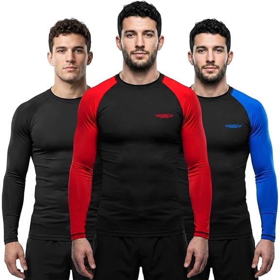 Exxact Sports Men’s BJJ Rash Guard Long Sleeve, IBJJF Ranked No Gi Jiu Jitsu Compression Shirt for MMA Grappling & Wrestling - (Black/Red, AM)