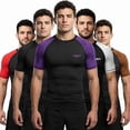 thumbnail image 1 of Exxact Sports Men’s BJJ Rash Guard Short Sleeve, IBJJF Ranked No Gi Jiu Jitsu Compression Shirt for MMA Grappling & Training - (Black/Purple, A2XL), 1 of 7