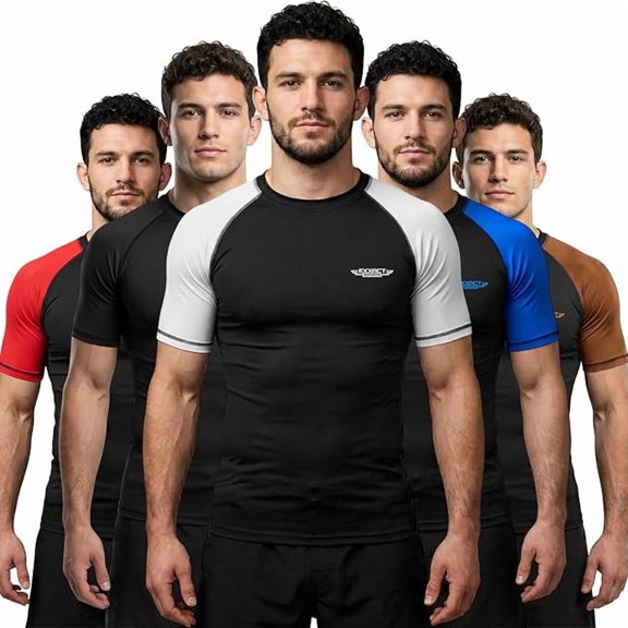 Exxact Sports Men’s BJJ Rash Guard Short Sleeve, IBJJF Ranked No Gi Jiu Jitsu Compression Shirt for MMA Grappling & Training - (Black/White, A2XL)
