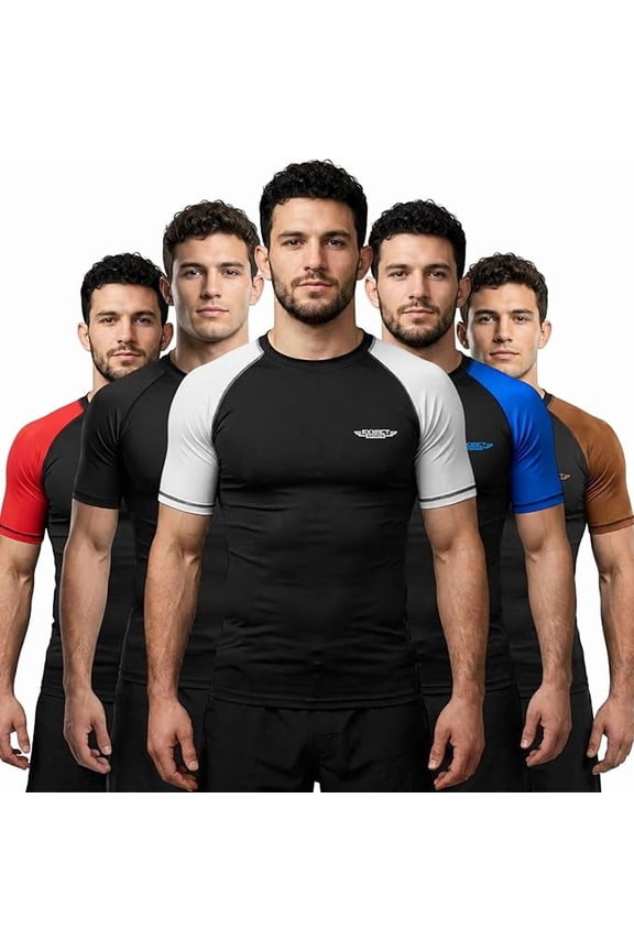 Men’s BJJ Rash Guard Short Sleeve, IBJJF Ranked No Gi Jiu Jitsu Compression Shirt for MMA Grappling & Training - (Black/White, A2XL)