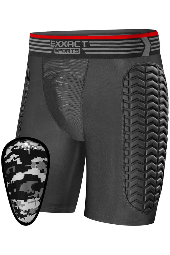 Mens Baseball Sliding Shorts with Soft Athletic Cup, Breathable Padded Compression Shorts for Baseball Softball (Black, AS)