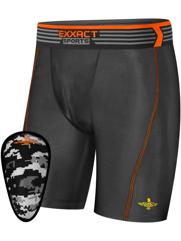 Mens Compression Shorts with Soft Athletic Cup for Baseball Football Hockey, Mens Cup Underwear with Cup - (AXL, Black)