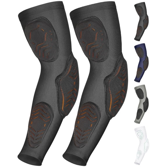 Exxact Sports Padded Arm Sleeves Football - 3-Pad Tricep Elbow Forearm Coverage - Compression Support for Youth and Adults (Black, Adult S/M)