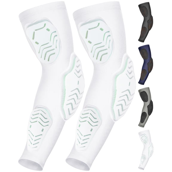 Exxact Sports Padded Arm Sleeves Football - 3-Pad Tricep Elbow Forearm Coverage - Compression Support for Youth and Adults (White, Youth S/M)