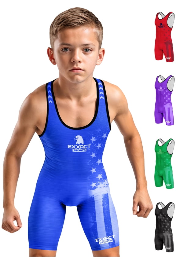 Patriot Youth Wrestling Singlet For Boys, Premium Powerlifting Singlet, Kids Wrestling Singlets For Training (YM, Royal)