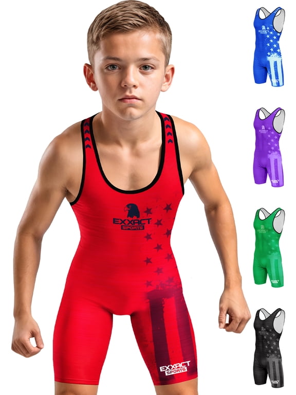 Patriot Youth Wrestling Singlet For Boys, Premium Powerlifting Singlet, Kids Wrestling Singlets For Training (YS, Red)