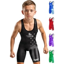 Exxact Sports Patriot Youth Wrestling Singlet For Boys, Premium Powerlifting Singlet, Kids Wrestling Singlets For Training (YXS, Black)