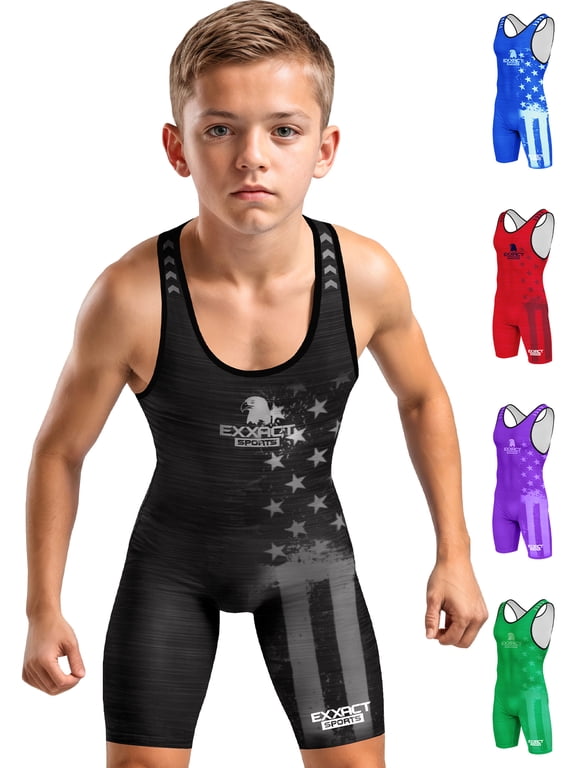 Patriot Youth Wrestling Singlet For Boys, Premium Powerlifting Singlet, Kids Wrestling Singlets For Training (YXS, Black)