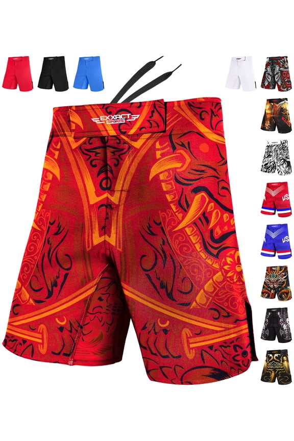 Pro MMA Shorts, No-Gi BJJ Jiu Jitsu Shorts for Men, Boxing, UFC, Cross Training, Kickboxing & Grappling Shorts (Red Samurai, Adult Medium)