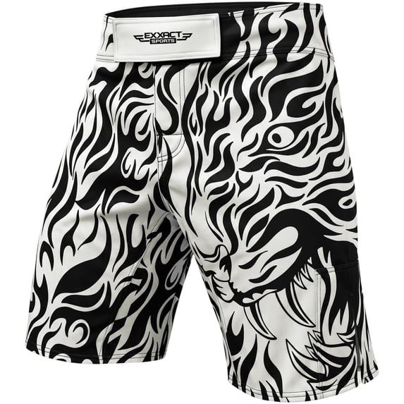 Exxact Sports Pro MMA Shorts, No-Gi BJJ Jiu Jitsu Shorts for Men, Boxing, UFC, Cross Training, Kickboxing & Grappling Shorts (White Tiger, Adult X-Large)