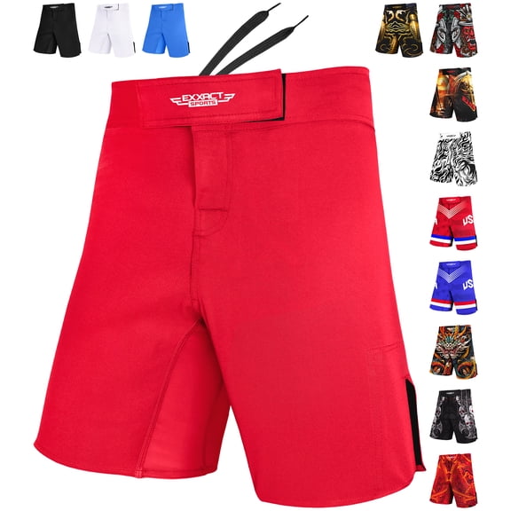 Exxact Sports Pro MMA Shorts, No-Gi BJJ Jiu Jitsu Shorts for Men, Boxing, UFC, Cross Training, Kickboxing & Grappling Shorts (Red, Adult Medium)