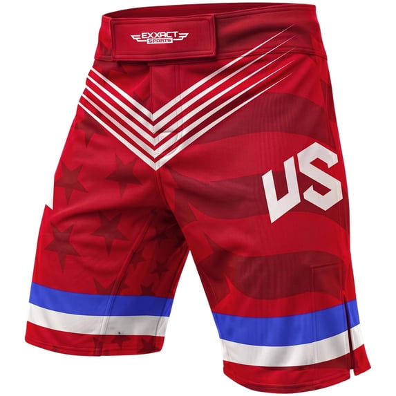 Exxact Sports Pro MMA Shorts, No-Gi BJJ Jiu Jitsu Shorts for Men, Boxing, UFC, Cross Training, Kickboxing & Grappling Shorts (Red USA, Adult Medium)