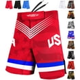 thumbnail image 1 of Exxact Sports Pro MMA Shorts, No-Gi BJJ Jiu Jitsu Shorts for Men, Boxing, UFC, Cross Training, Kickboxing & Grappling Shorts (Red USA, Adult Medium), 1 of 7