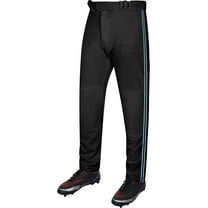 Exxact Sports Proline Full Length Baseball Pants Youth & Adult with Stripes, Relaxed Fit Open Bottom Men/Boys Baseball Pants (Black/Sky Blue, AS)
