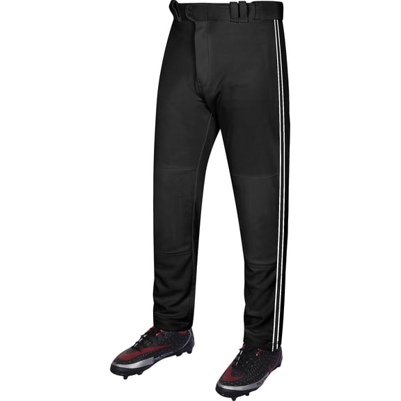 Exxact Sports Proline Full Length Baseball Pants Adult with Stripes, Relaxed Fit Open Bottom Men Baseball Pants (Black/White, AL)