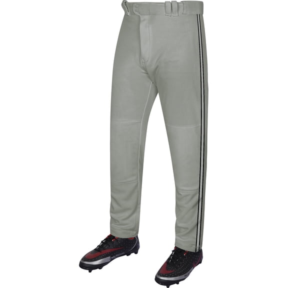 Exxact Sports Proline Full Length Baseball Pants Adult with Stripes, Relaxed Fit Open Bottom Men Baseball Pants (Grey/Black, AM)