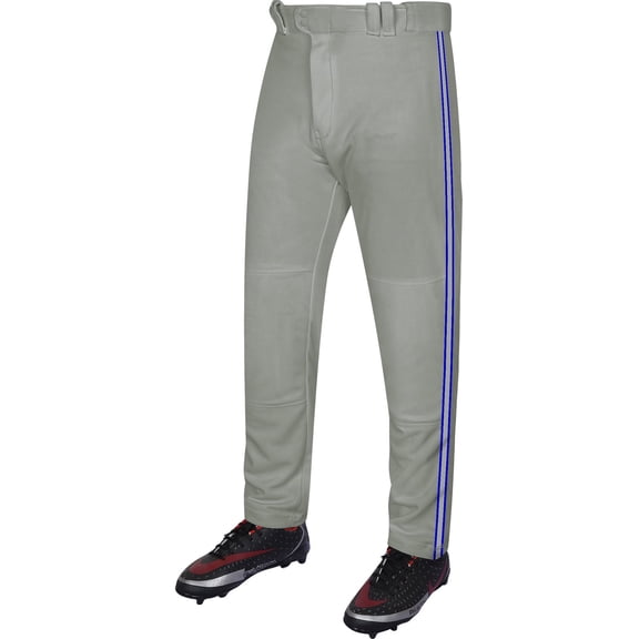 Exxact Sports Proline Full Length Baseball Pants Youth with Stripes, Relaxed Fit Open Bottom Boys Baseball Pants (Grey/Navy, YXS)
